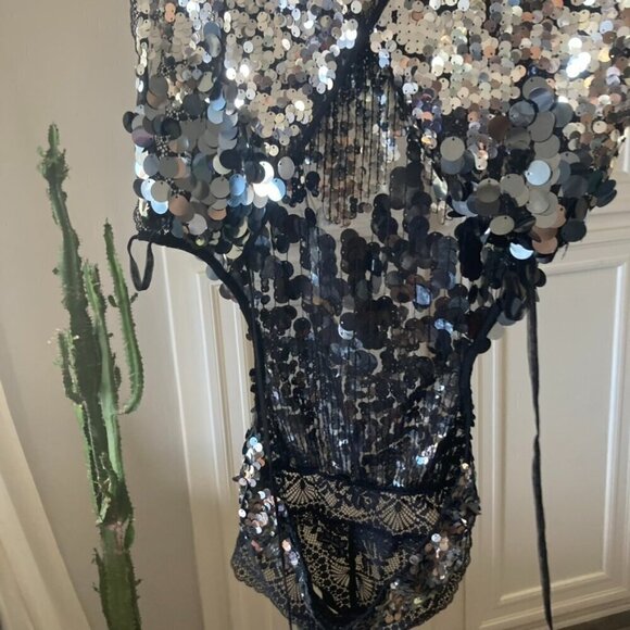 NWT Intimately Free People Main Character Bodysuit Silver Sequence Sz S - Picture 9 of 9
